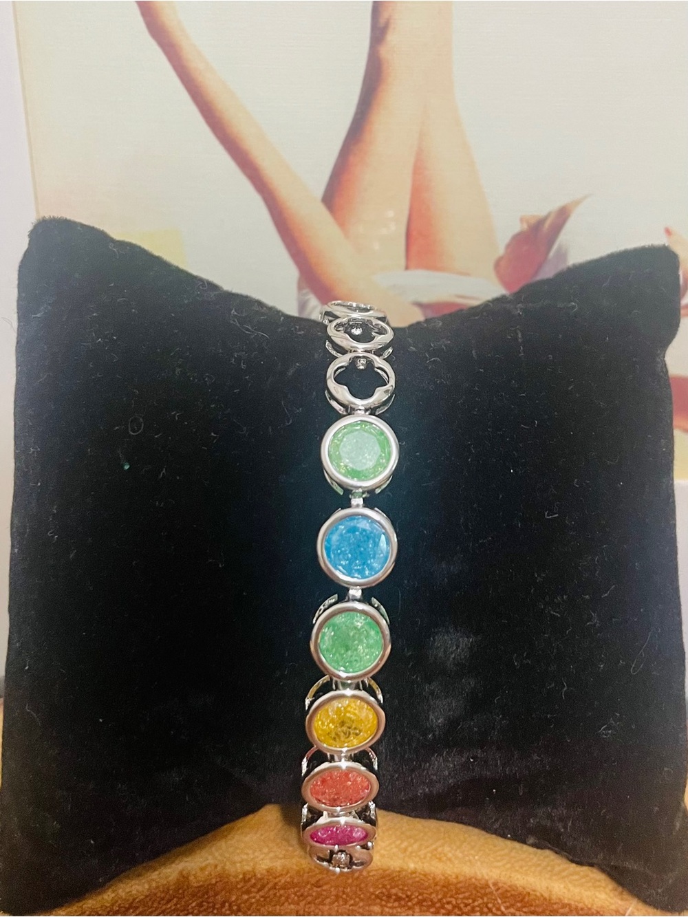 Multicolor Candy CZ Tennis Bracelet Druzy Bezel Set White Gold Filled NWOT - Picture 4 of 8